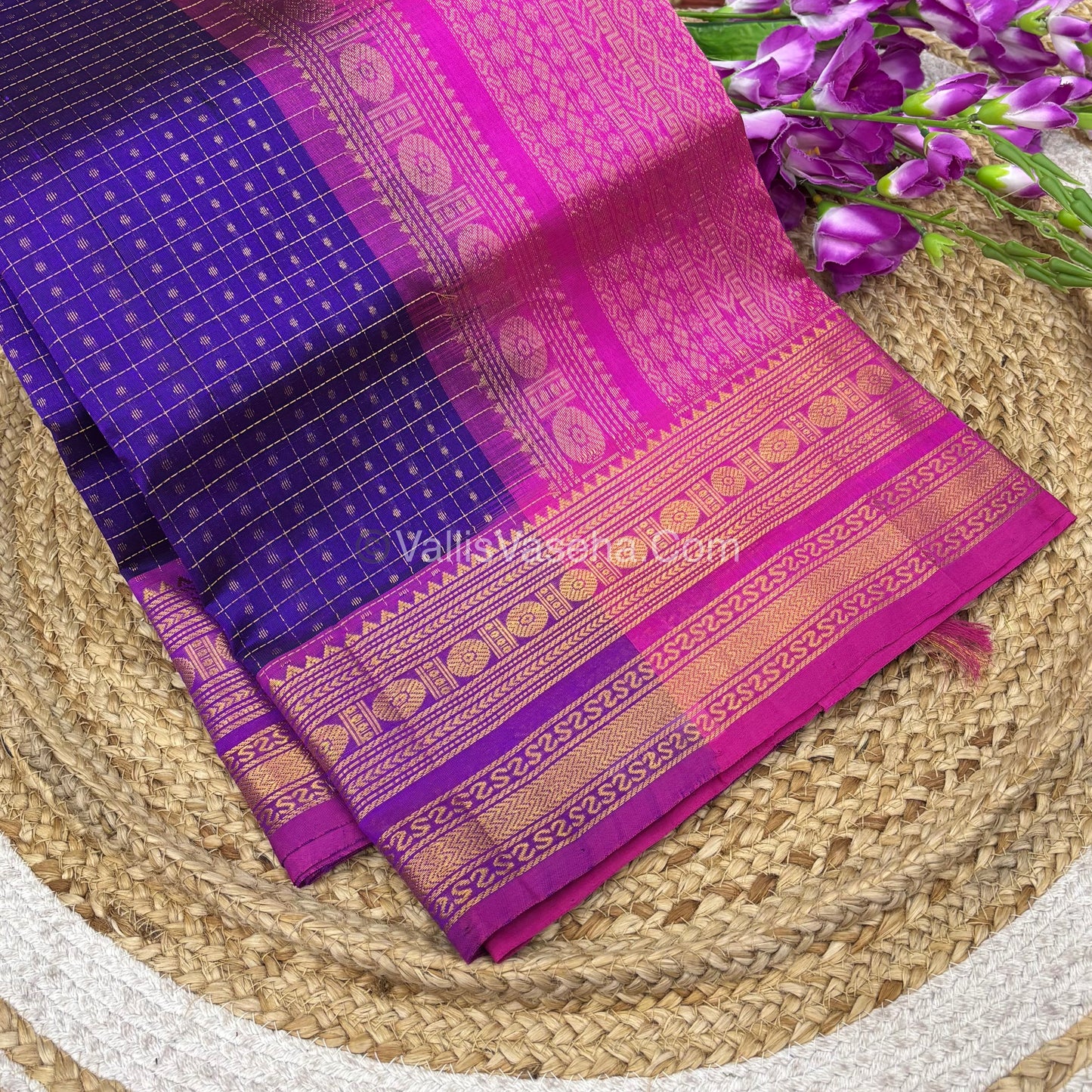 Pure Silk Cotton Saree | Blue With Pink Shade |Lakshadeepam Design VVPLD002
