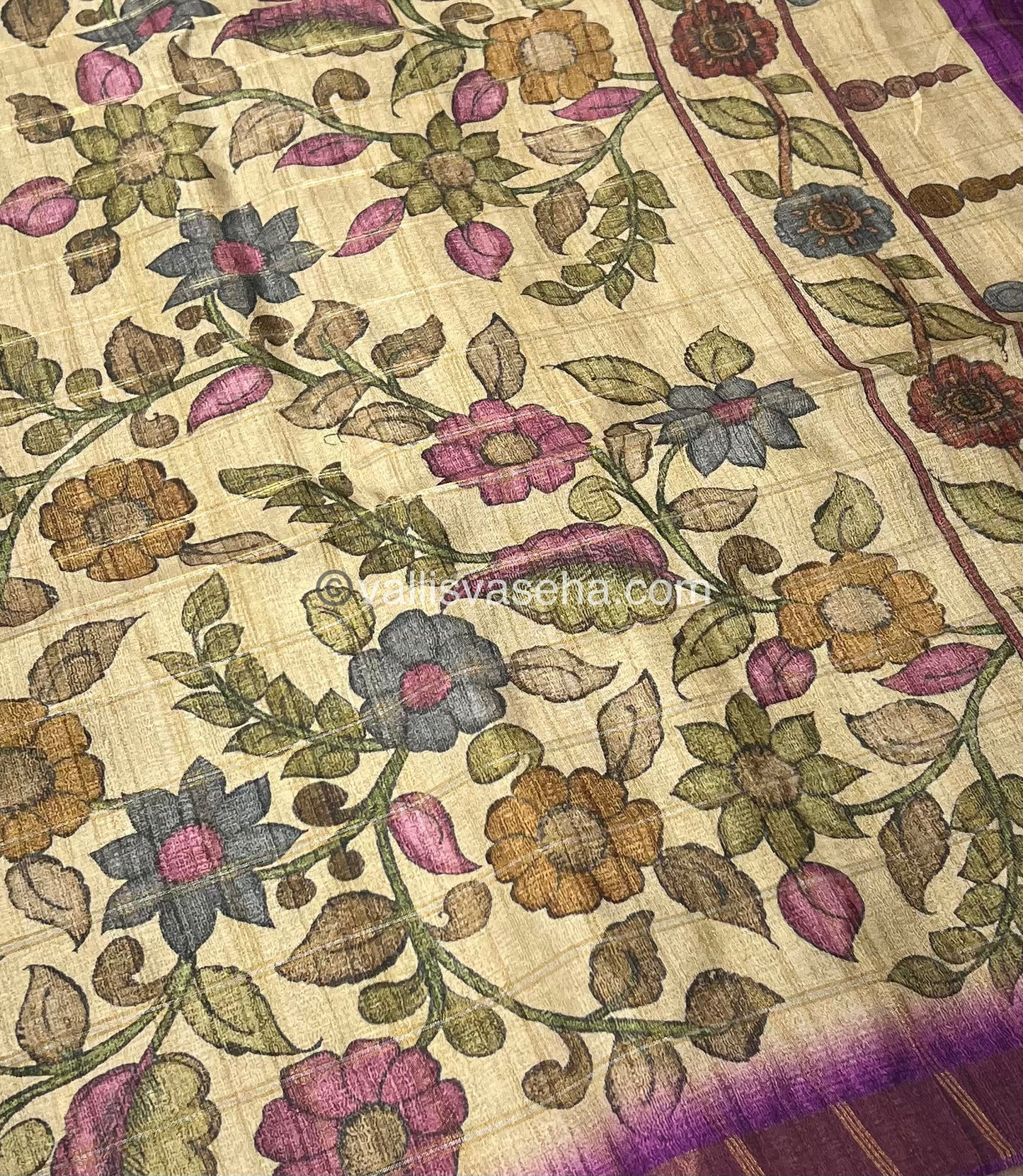 Semi Gicha Tussar Saree - checks pattern - VVSGT001