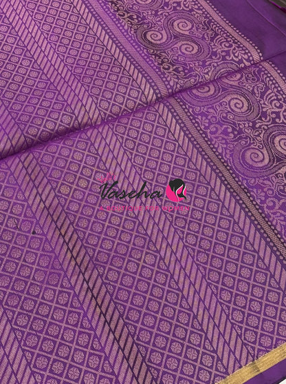 Pure Soft Silk Saree - Rust Orange & Purple - VVPSS091