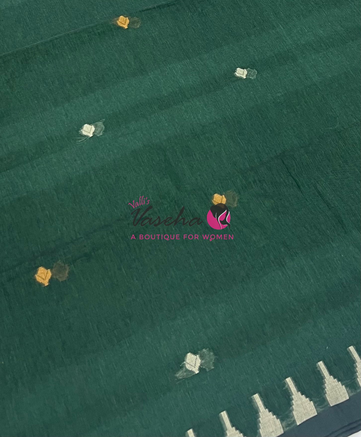 Bengal Kaddhi Cotton Saree | VVBKC001 |Dark Green