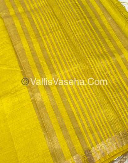 Semi Tussar Silk - Lemon Yellow Mixed Light Green Shade - VVSTS003