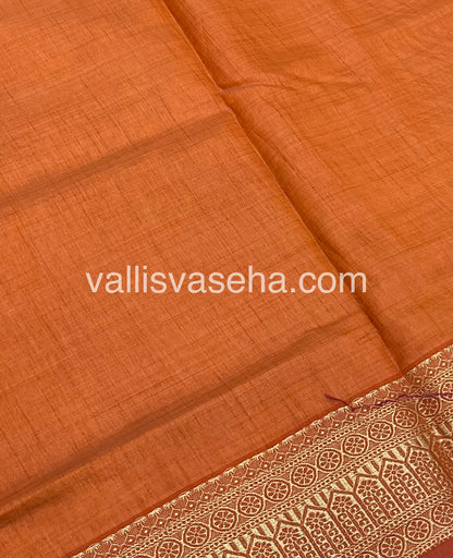 Semi Tussar Silk - Grand Pallu - Rust Orange Shade - VVSTS031