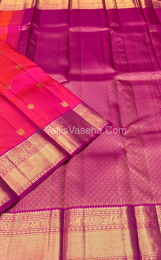 Pure Kanchipuram Silk Saree - Peachish Pink & Pink Shade - VVPS014