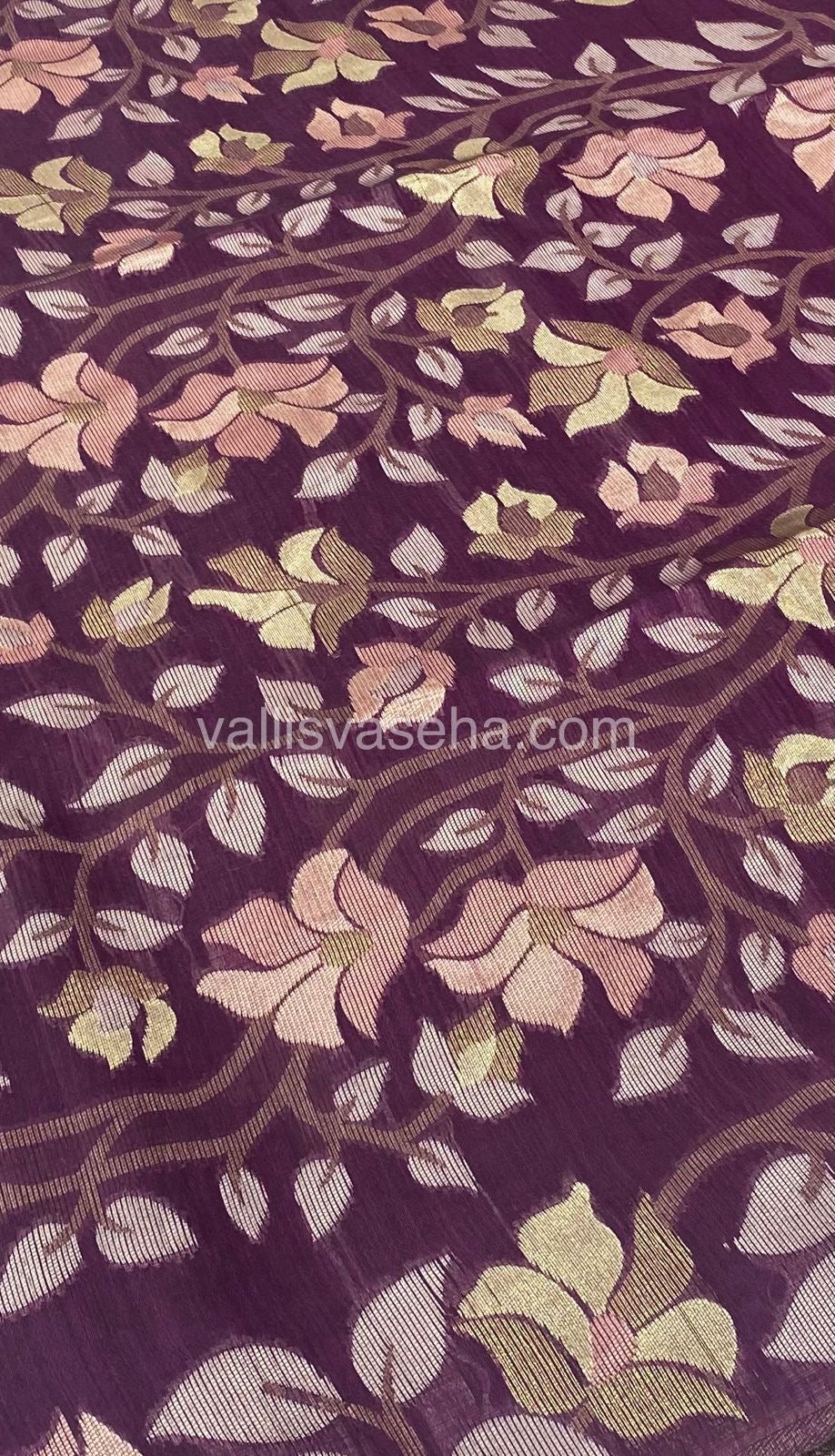 Semi Raw Silk with Jamdhani Design Weaving  - Wine Shade - VVRS001