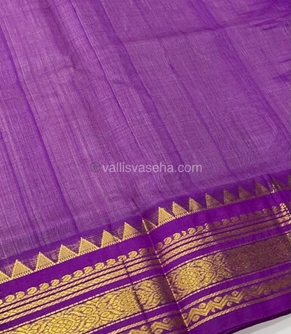 Pure Korvai Silk Cotton - Retta Petta Border - Cream( Half White )with Purple Combo - VVKSC010