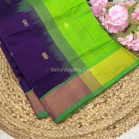 Semi Silk Cotton Saree - Dark Purple & Green Combo - VVSSC001
