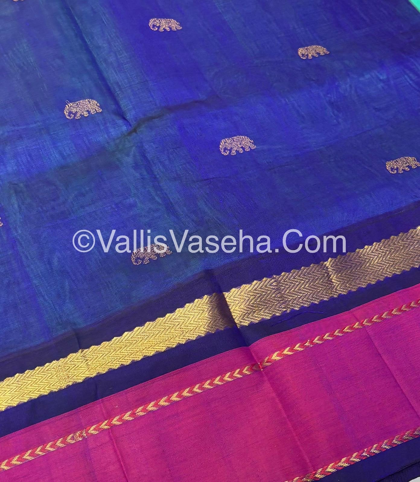 Pure Korvai Silk Cotton Saree - Border Elephant butta Design - VVKSC018