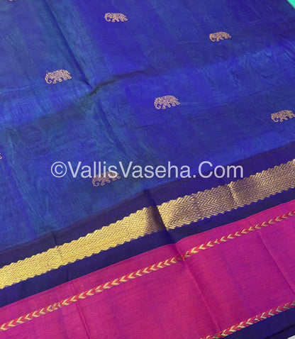 Pure Korvai Silk Cotton Saree - Border Elephant butta Design - VVKSC018
