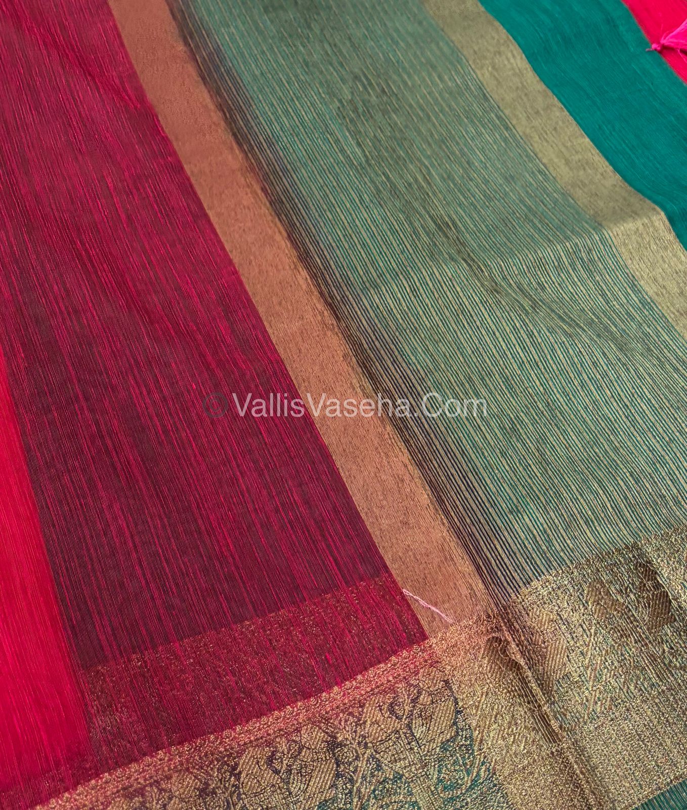 Bamboo Silk Saree - Pink With Blue Shade - VVBSS005