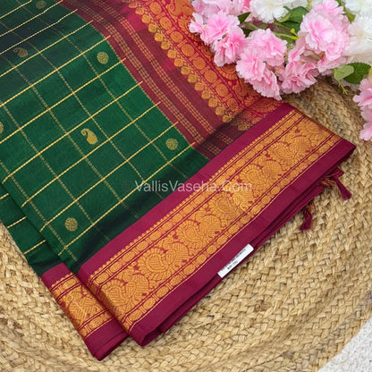 Pure Korvai Silk Cotton Saree - Green With Red - VVKSC020