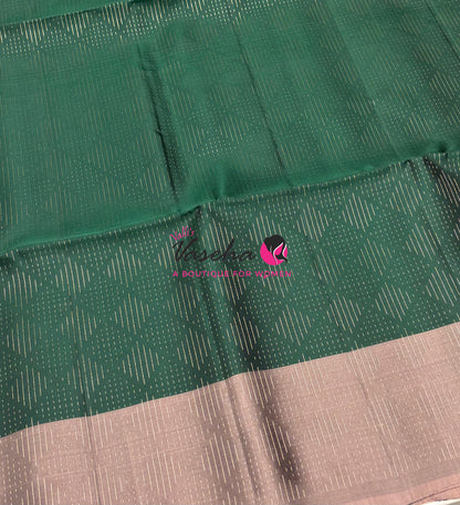Pure Soft Silk Saree  - Vairavoosi Pattern - Green With Light Beige - VVPSS095