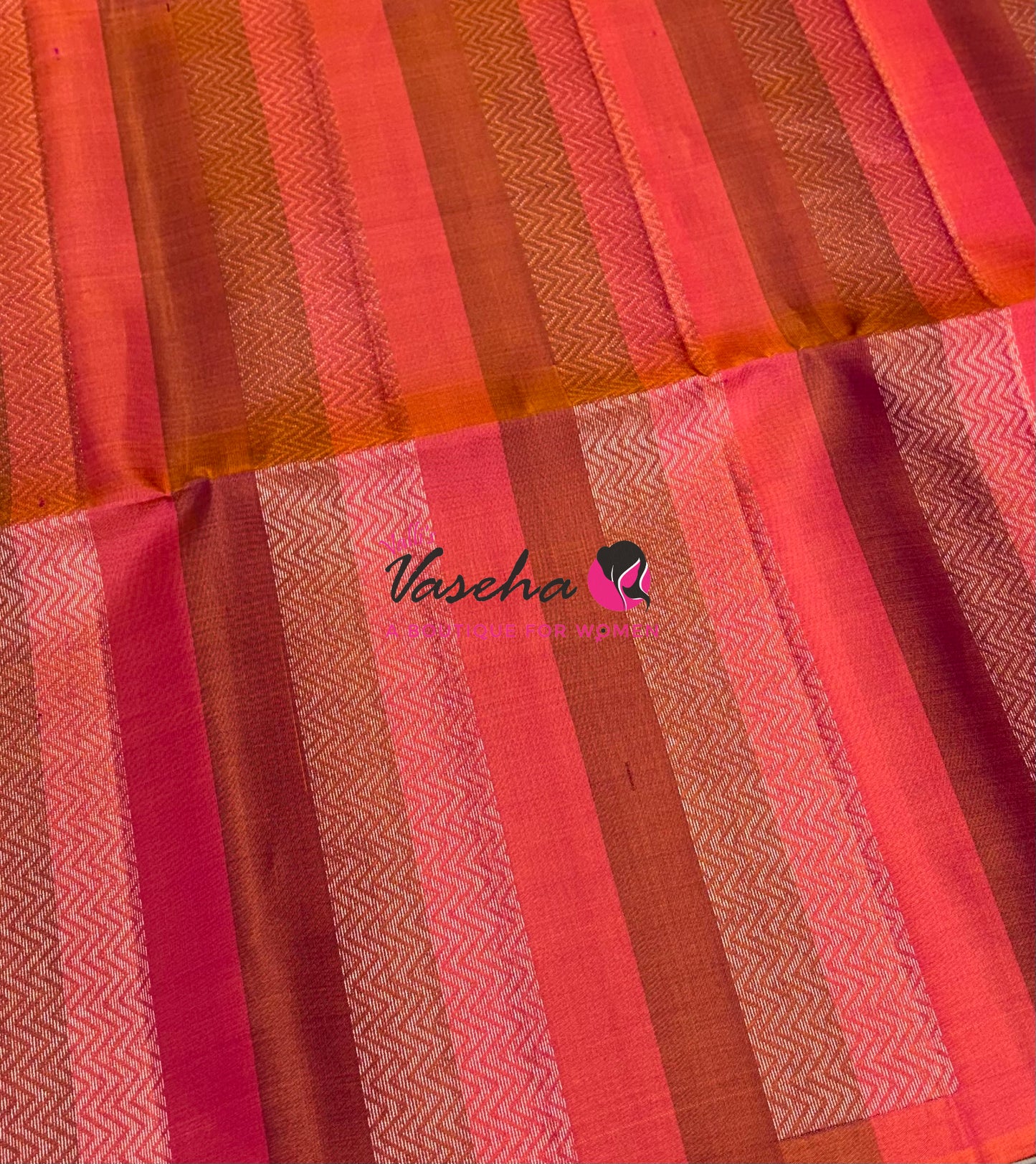 Pure Soft Silk Saree - Border Less  - Peach With Dual Tone Orange Combo - VVPSS068