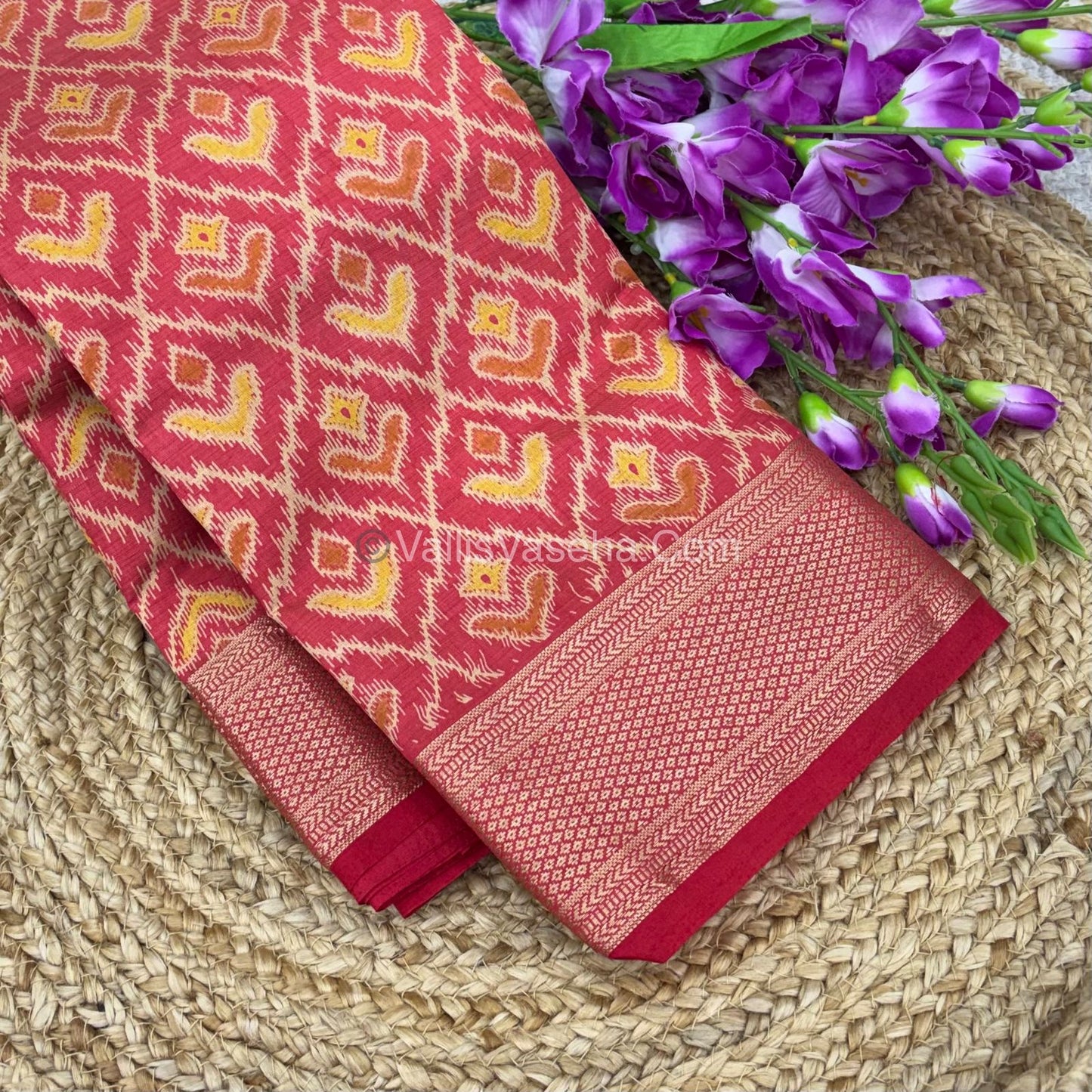 Semi Tussar Silk Saree - Ikkat / Pochampally Design - Red shade - VVSTS033