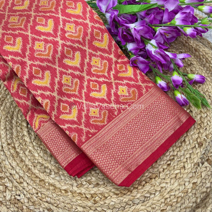 Semi Tussar Silk Saree - Ikkat / Pochampally Design - Red shade - VVSTS033