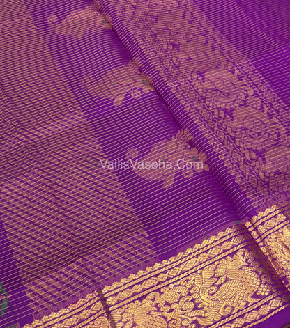 Pure Silk Cotton Sarees - Vairavoosi Lines - Lemon Green With Purple Shade - VVPSC006