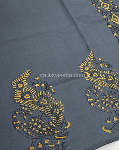 Poly Silk Mixed Printed Cotton - Grey with Yellow - VVPCP002