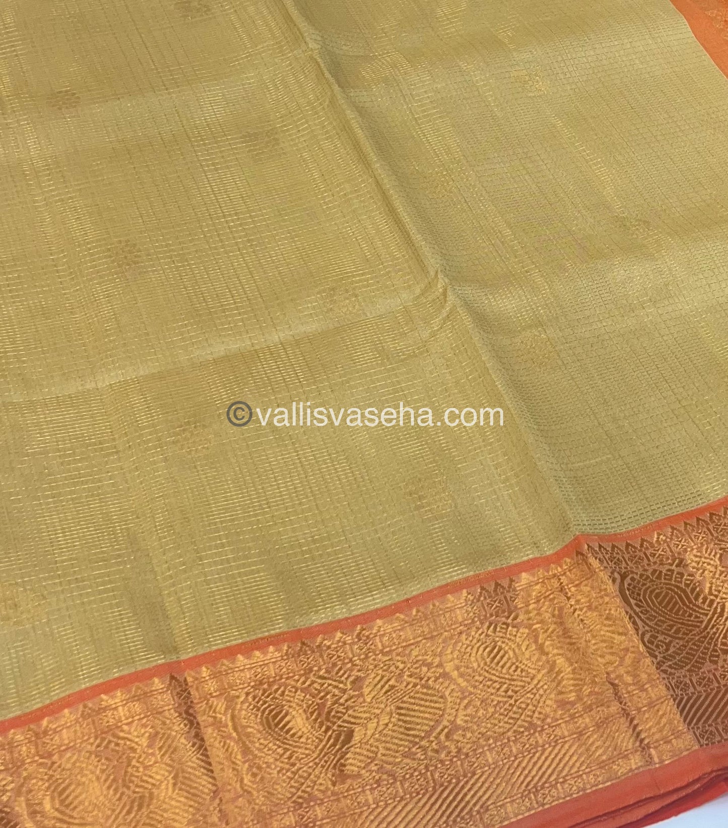 Pure Silk Cotton Saree - Vairavoosi checks - Mayil & Chakkaram - Cream With Orange - VVMCV002