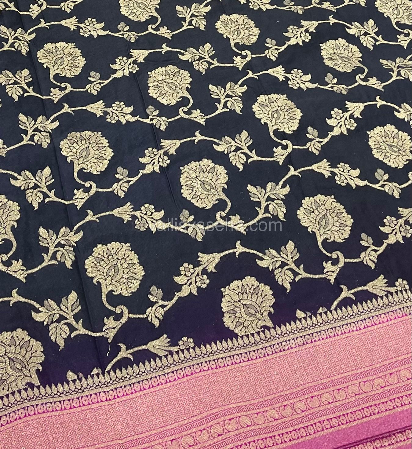 Banarasi - Premium Georgette Saree - Dark Blackish Blue & Pink Combo-  VVPVG003