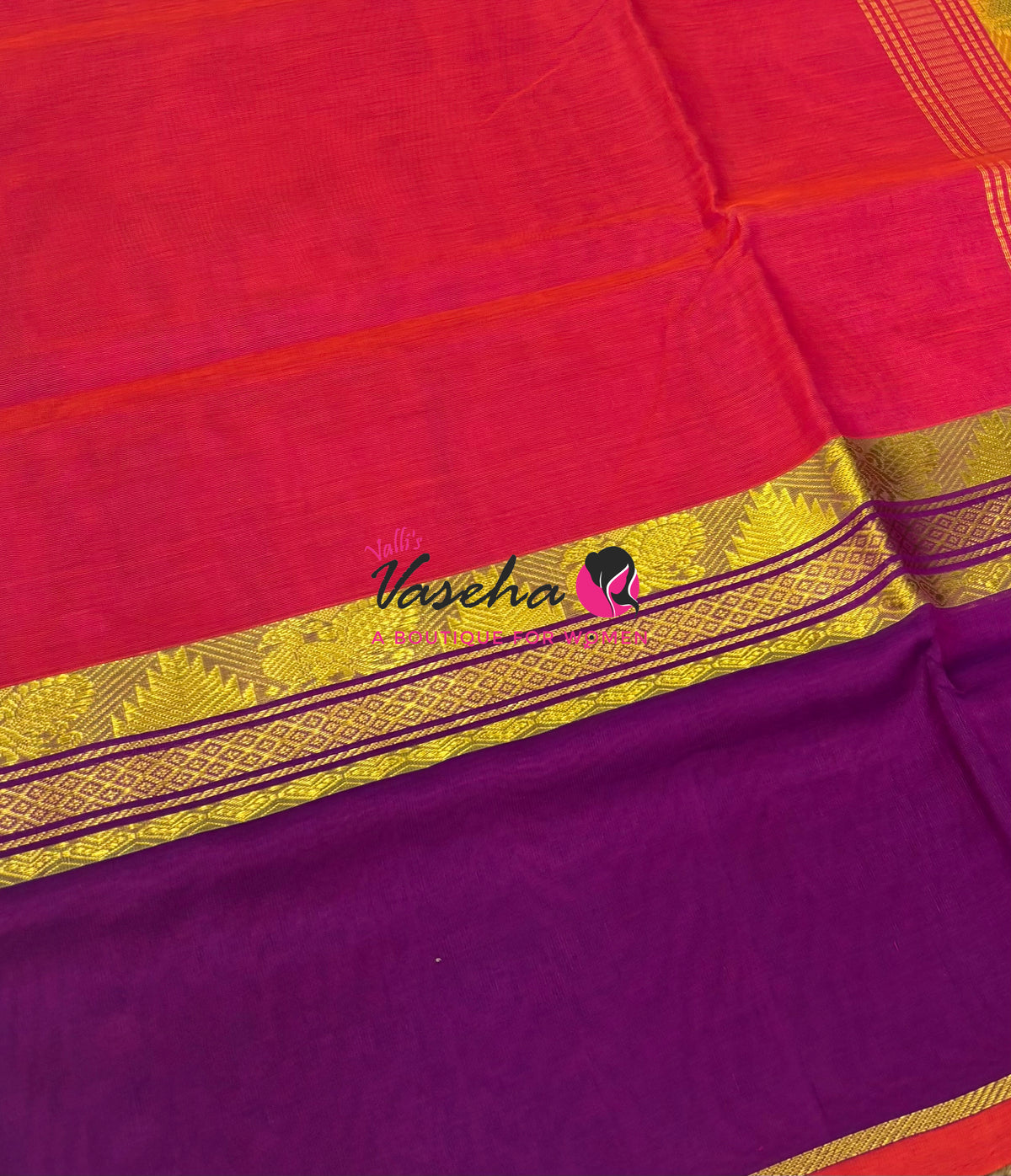 Pure Silk Cotton Saree - Pink & Purple Shade - VVPSC013