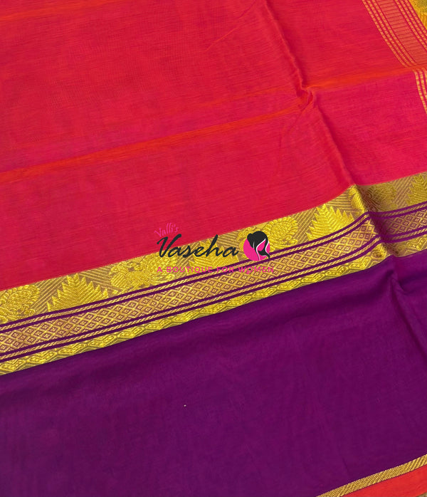 Pure Silk Cotton Saree - Pink & Purple Shade - VVPSC013