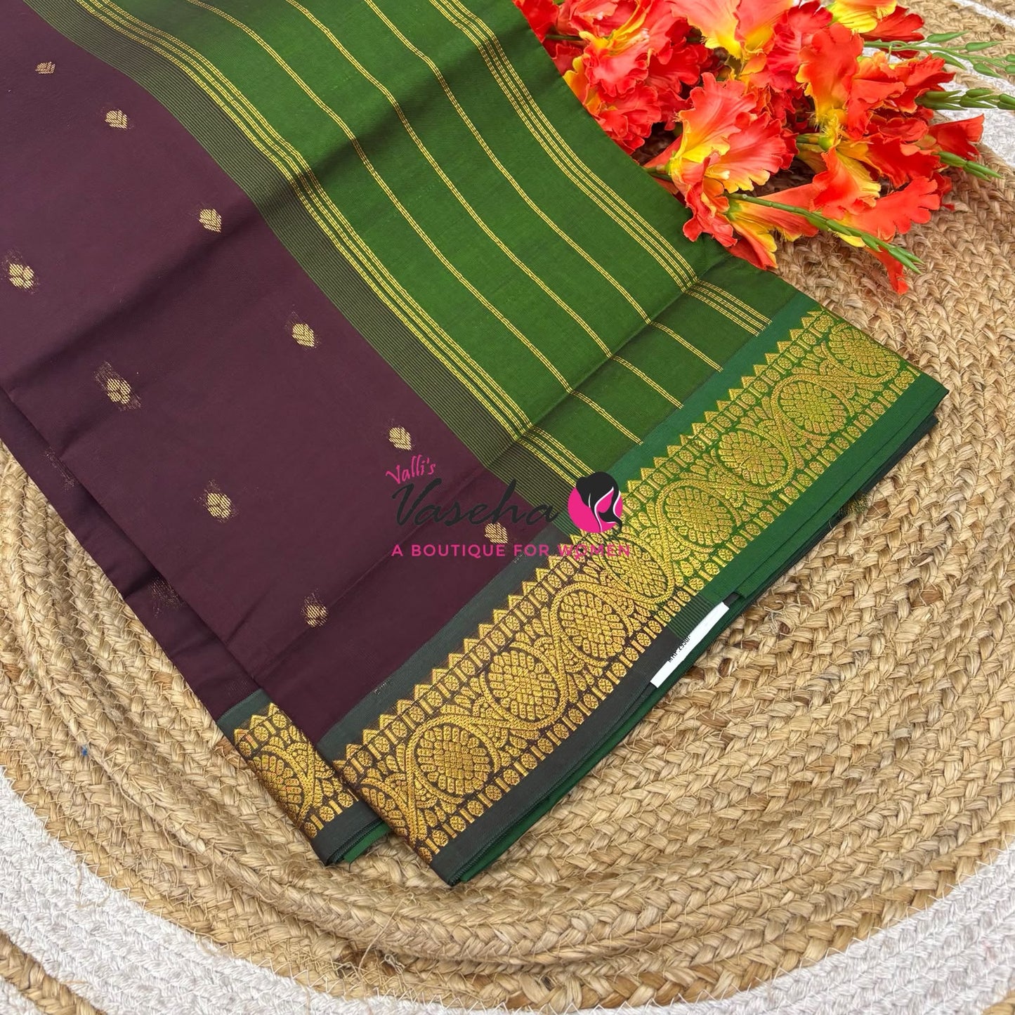 Semi Silk Cotton Saree | Double Leaf Butta Design |VVSSC016