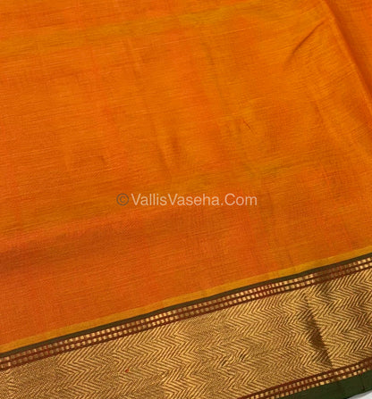 Pure Silk Cotton Sarees - Orangish Yellow & Green Shade - VVPSC008