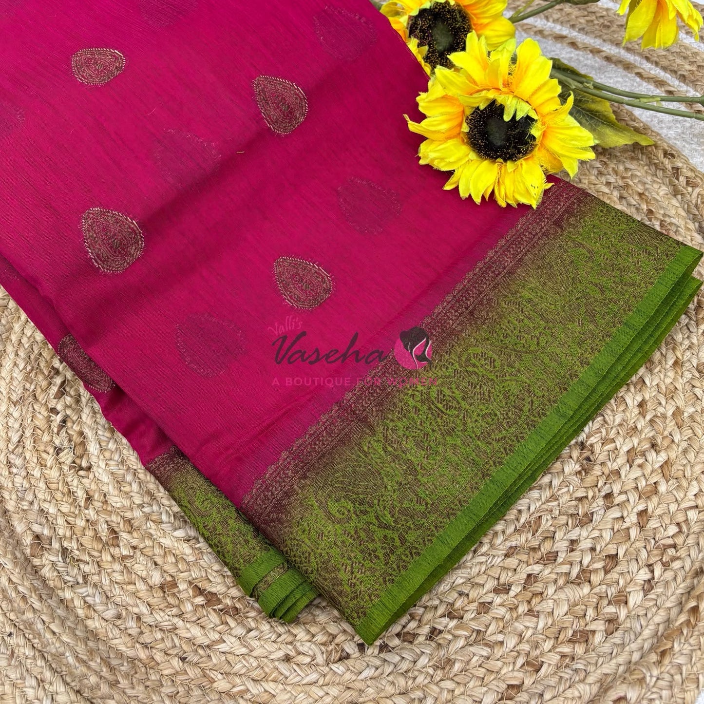 Bamboo Silk Saree- Pink with Green Shade - VVBSS016