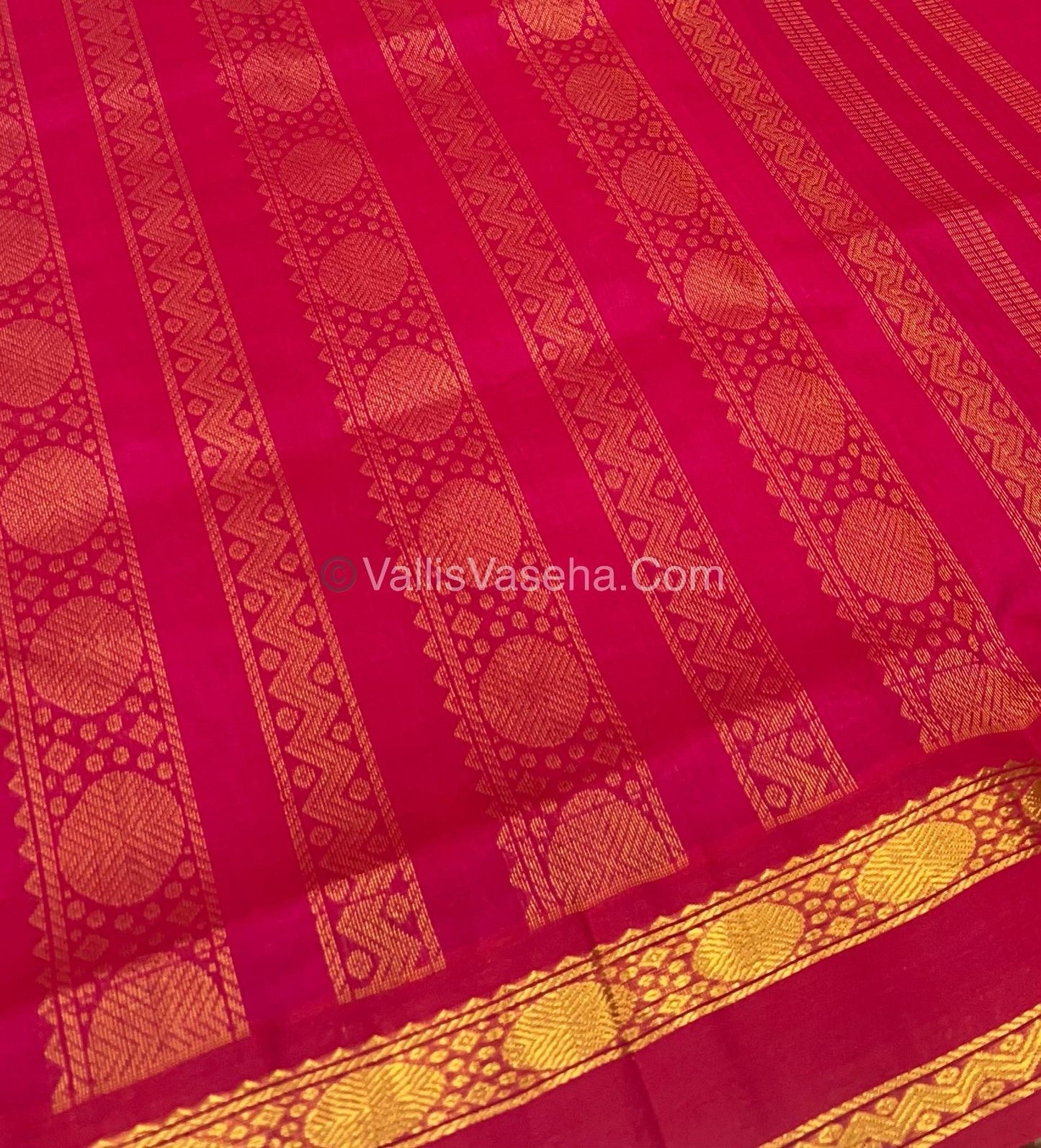 Pure Korvai Silk Cotton With Retta Petta Border - White & Pink Kattam pattern - VVKSC003