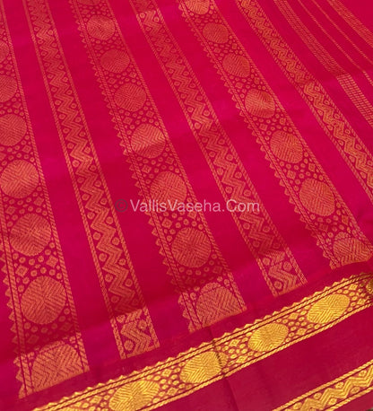 Pure Korvai Silk Cotton With Retta Petta Border - White & Pink Kattam pattern - VVKSC003