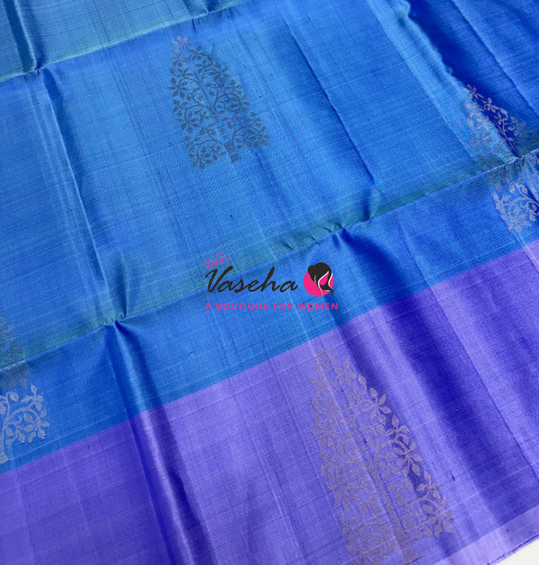Pure Soft Silk Saree - Blue & Lavender Combo - VVPSS111