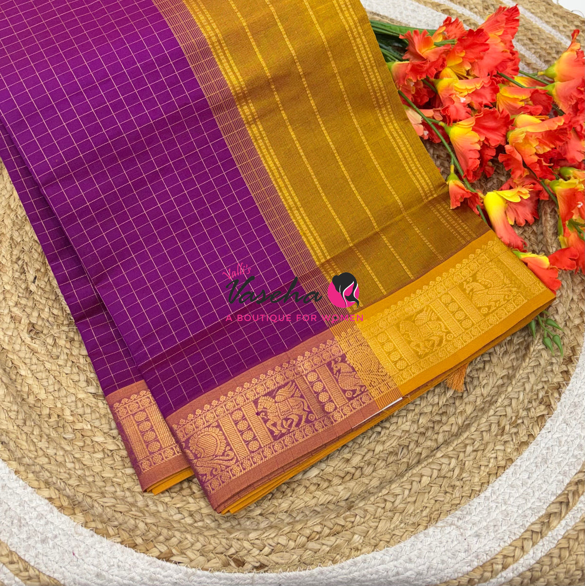 Semi Silk Cotton Saree - Checks Pattern - VVSSC019