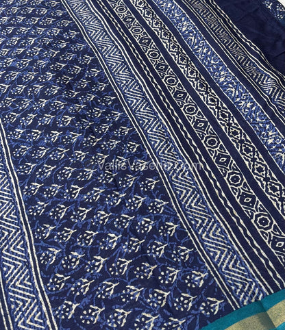 Semi Maheshwari Mixed Cotton Saree - Linen Feel - Indigo Blue & Blue - VVMSC003