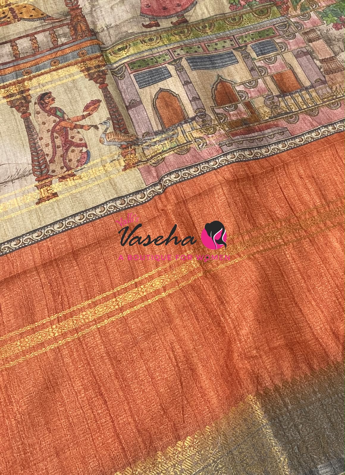 Semi Art Silk Saree - Rust Orange & Grey Shade - VVSAT002