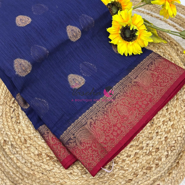 Bamboo Silk Saree- Blue with Reddish Pink Shade - VVBSS016