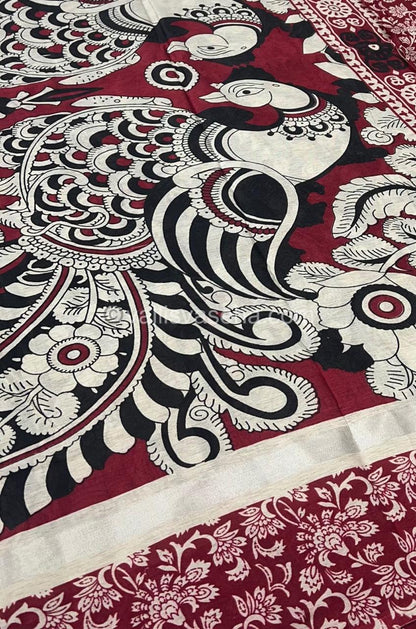 Casual Wear - Semi Silk Mixed - Kalamkari - Black With Merun - VVSSK001