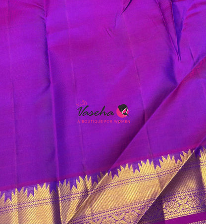 Pure Kanchipuram Silk Saree - Dual Tone Peacock Blue & Purplish Pink Combo - VVPS013