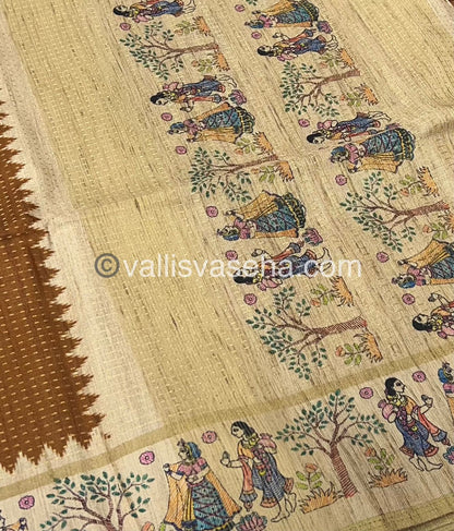 Semi Tussar Silk - Vairavoosi Design - Mustard Yellow & Cream Shade - VVSTS030