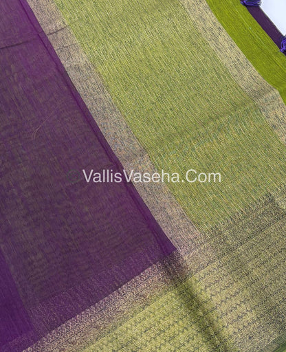 Bamboo Silk Saree - Violet With Green Shade - VVBSS003