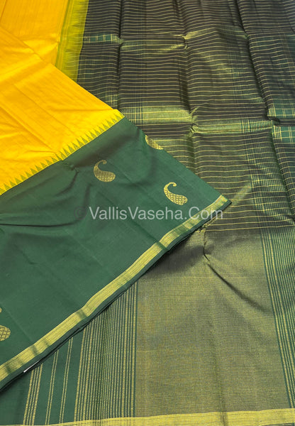 Pure Vintage Korvai Kanchipuram Silk Saree - Yellow & Green Combo - VVPS022