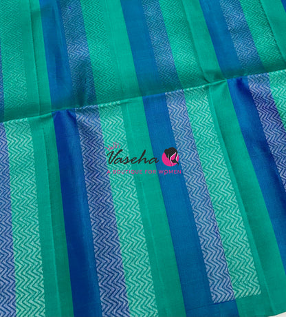 Pure Soft Silk Saree - Border Less  - Sea Green With Peacock Blue Combo - VVPSS068
