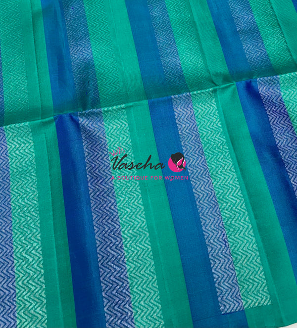 Pure Soft Silk Saree - Border Less  - Sea Green With Peacock Blue Combo - VVPSS068