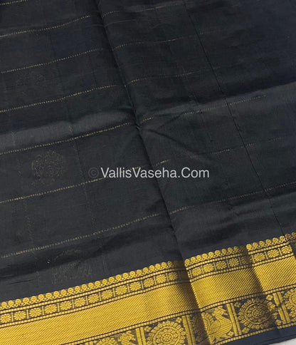 Pure Silk Cotton Saree - Mayil & Chakkaram Design - Black - VVMC001