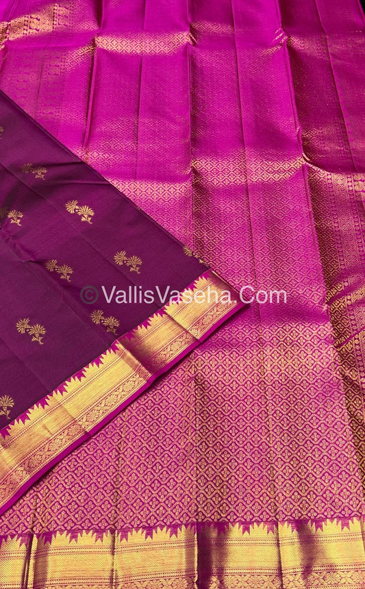 Pure Kanchipuram Silk Saree - Purplish Wine & Pink  Combo - VVPS013