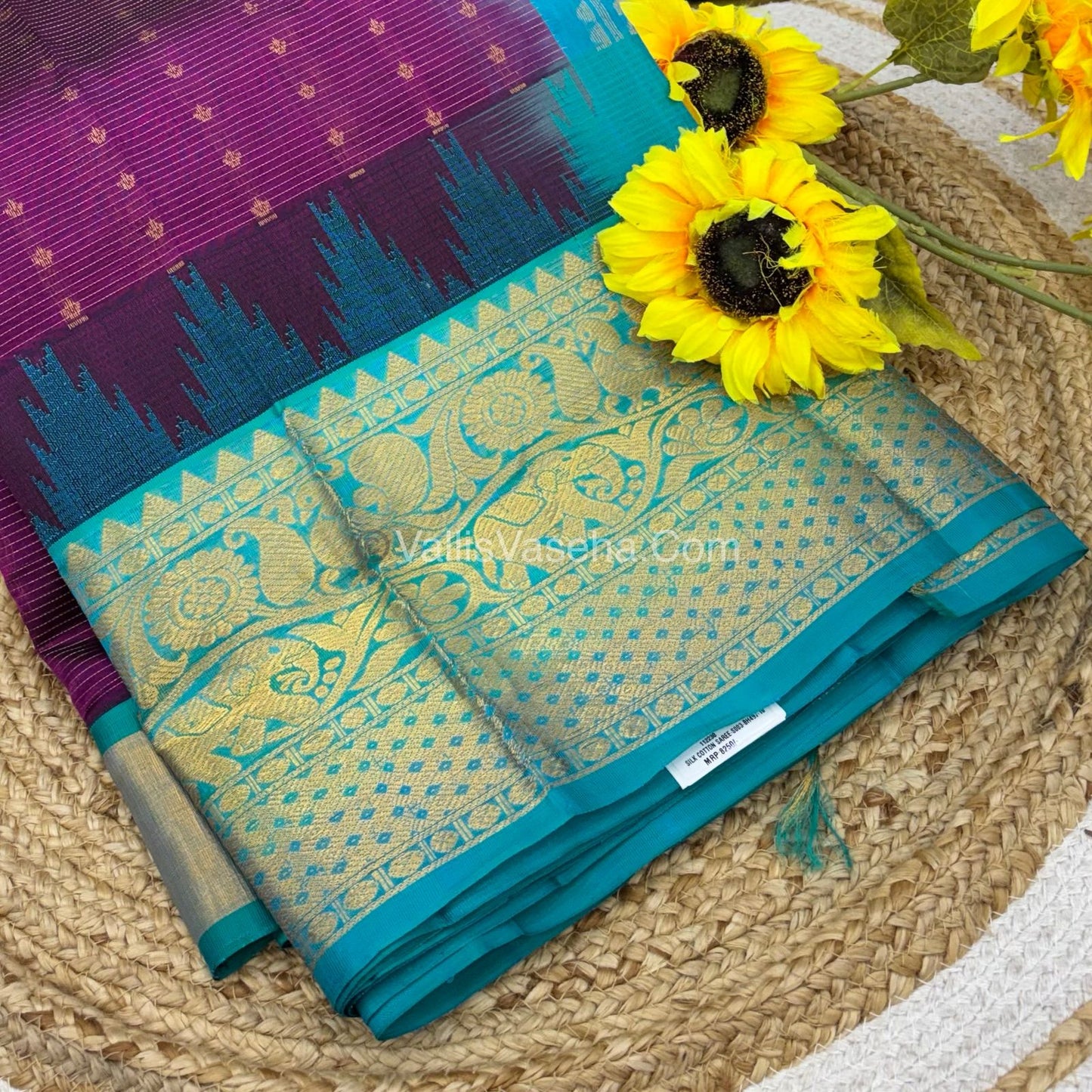 Pure Korvai Silk Cotton - Purple with Blue - VVKSC027