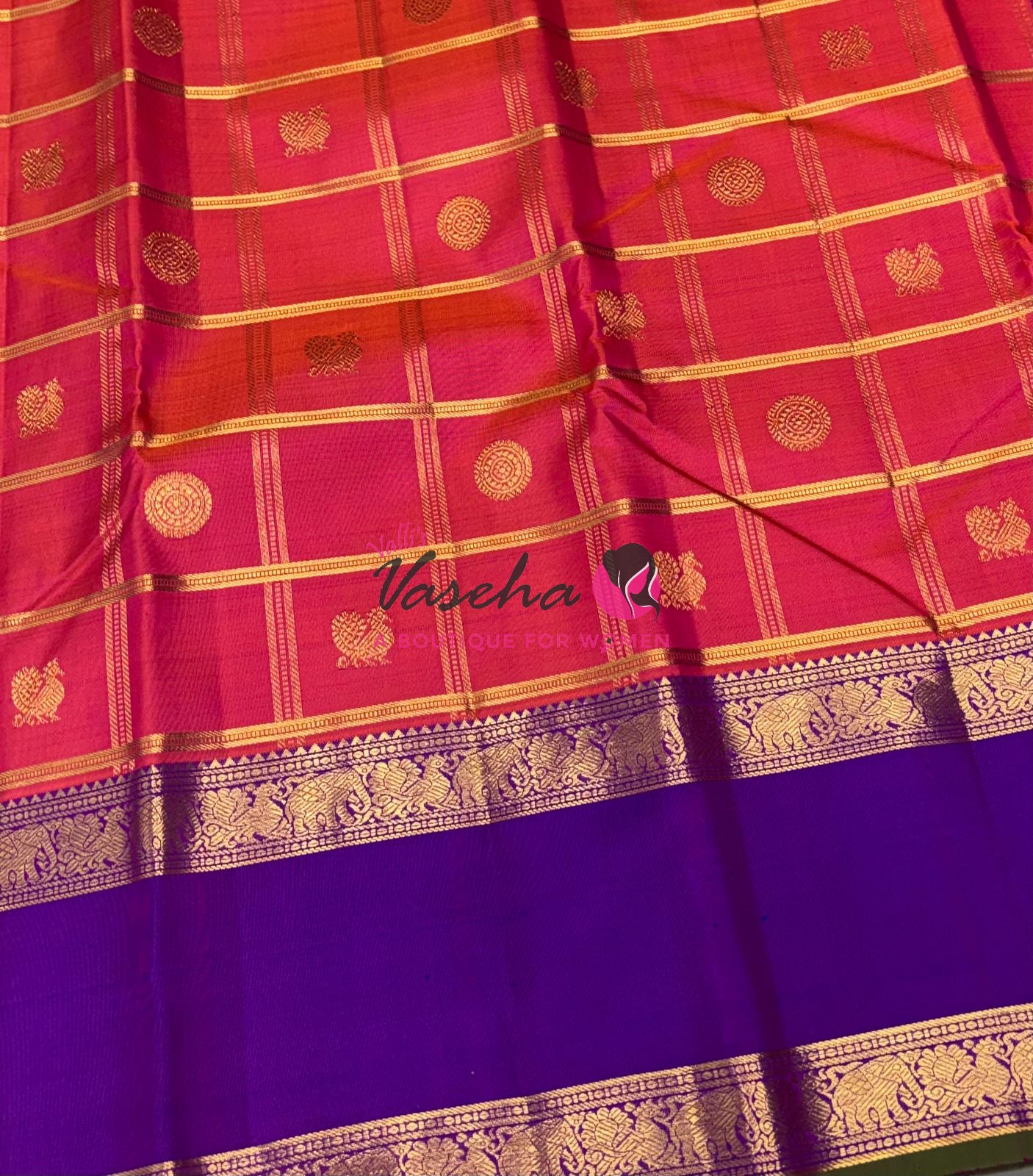 Pure Kanchipuram Silk Saree  - Peachish Pink & Purple shade - VVPS022