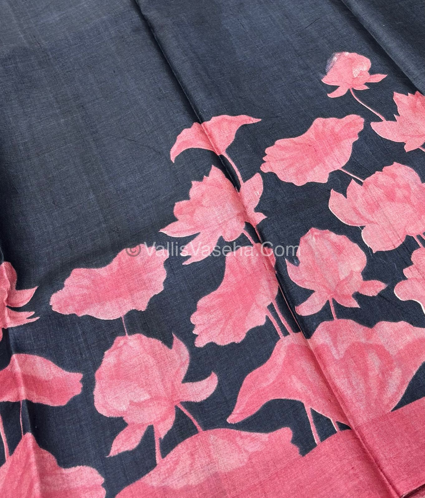 Pure Tussar Silk - Black With Peach Shade - VVPTS001