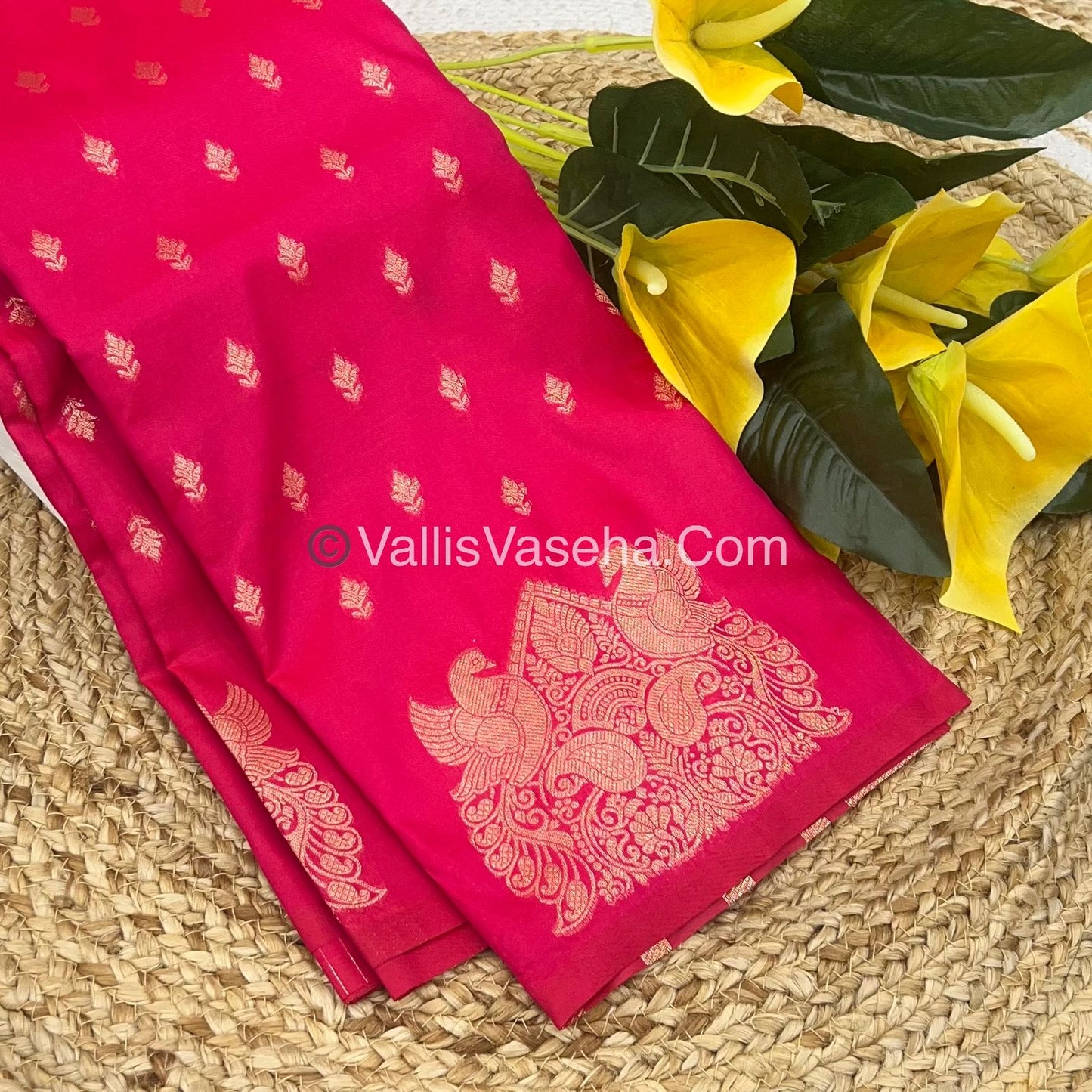 Semi Soft Silk - Peacock & Mango Butta Border - Pink Shade -VVSSS015