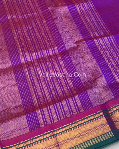 Pure Korvai Silk Cotton Saree - Sneha Green With  Purple Combo - VVKSC004