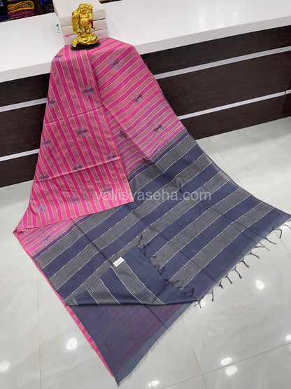 Bhagalpuri Silk - Embroidered - Pink & Grey - VVBS001