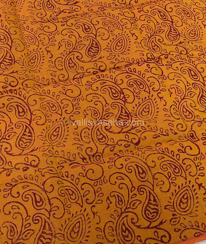 Poly Silk Mixed Printed Cotton - Meroon With Orange - VVPCP002